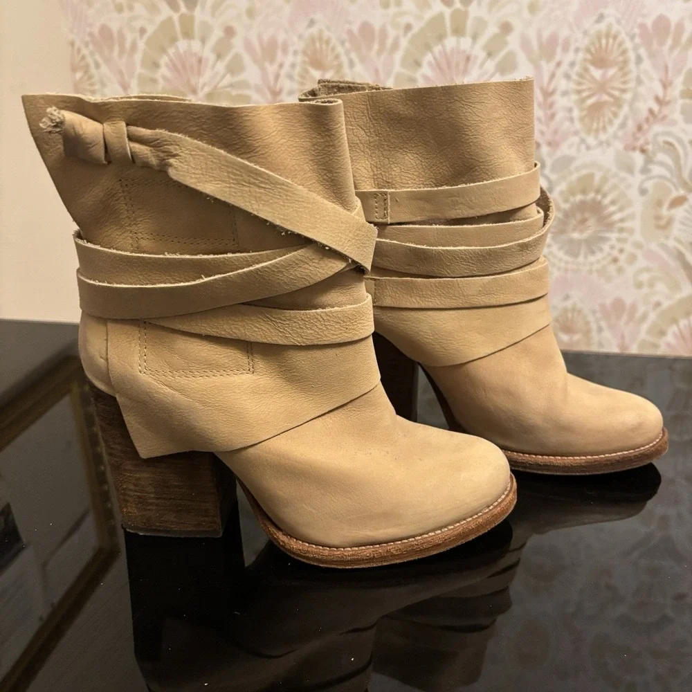 Free People Royal Rush Ankle‎ Boots Leather 38 8 Tan Boho Festival Rodeo Western